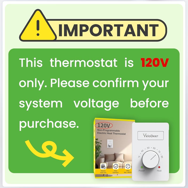 YeloDeer 4 Pcs 120 V Only 4-Wire Manual Electric Baseboard Heater Thermostat for Home, - Image 3
